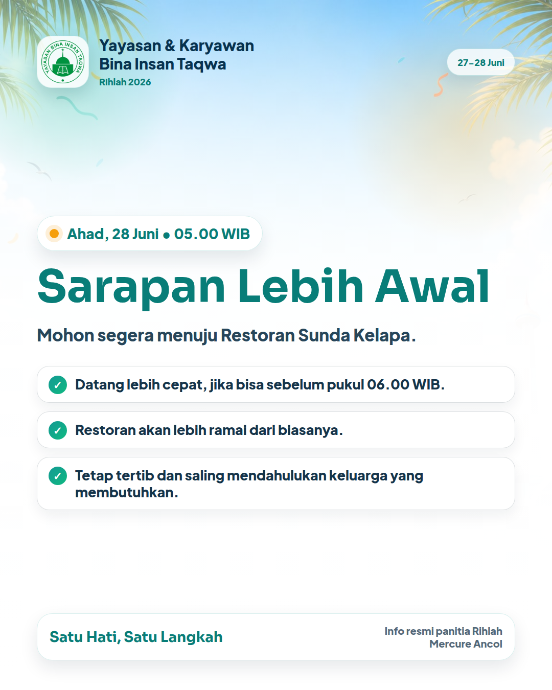 Info penting Rihlah: Sarapan Ahad (Pagi)