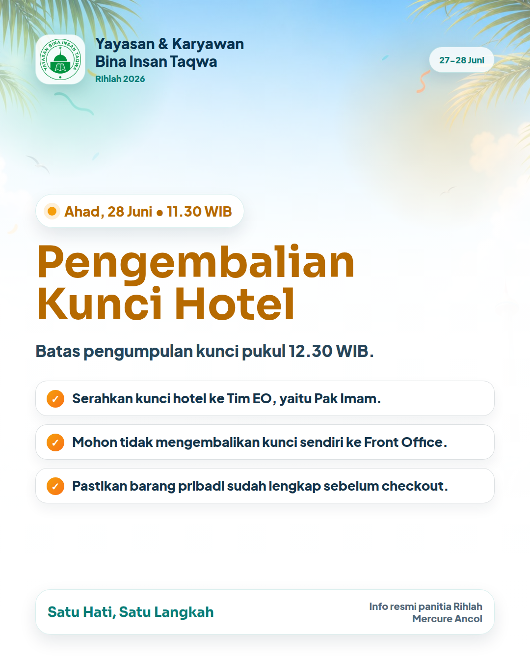 Info penting Rihlah: Kunci Hotel